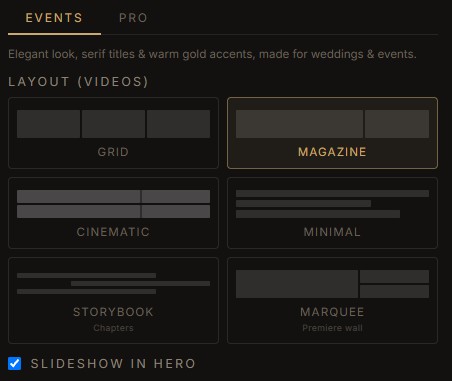 Seenema gallery layout and style selector
